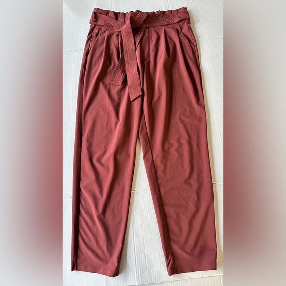 Athleta Skyline Pant II Size 6 Paperbag Waist Belted Cognac Brown - Picture 2 of 10